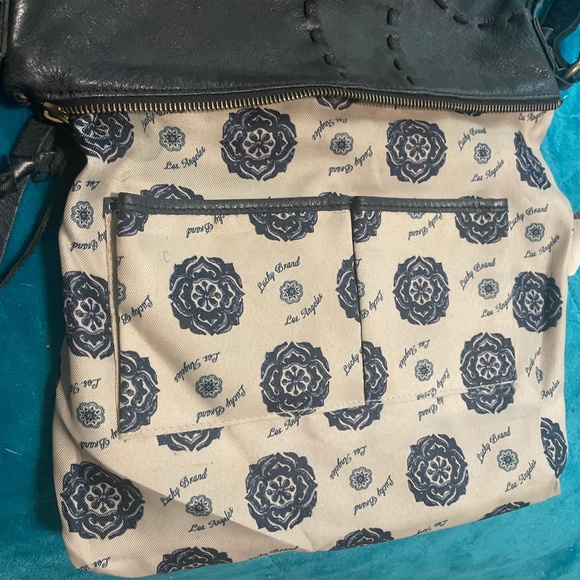 LUCKY BRAND Leather Patchwork black Whipstitch Crossbody Boho Style Bag - Picture 6 of 10